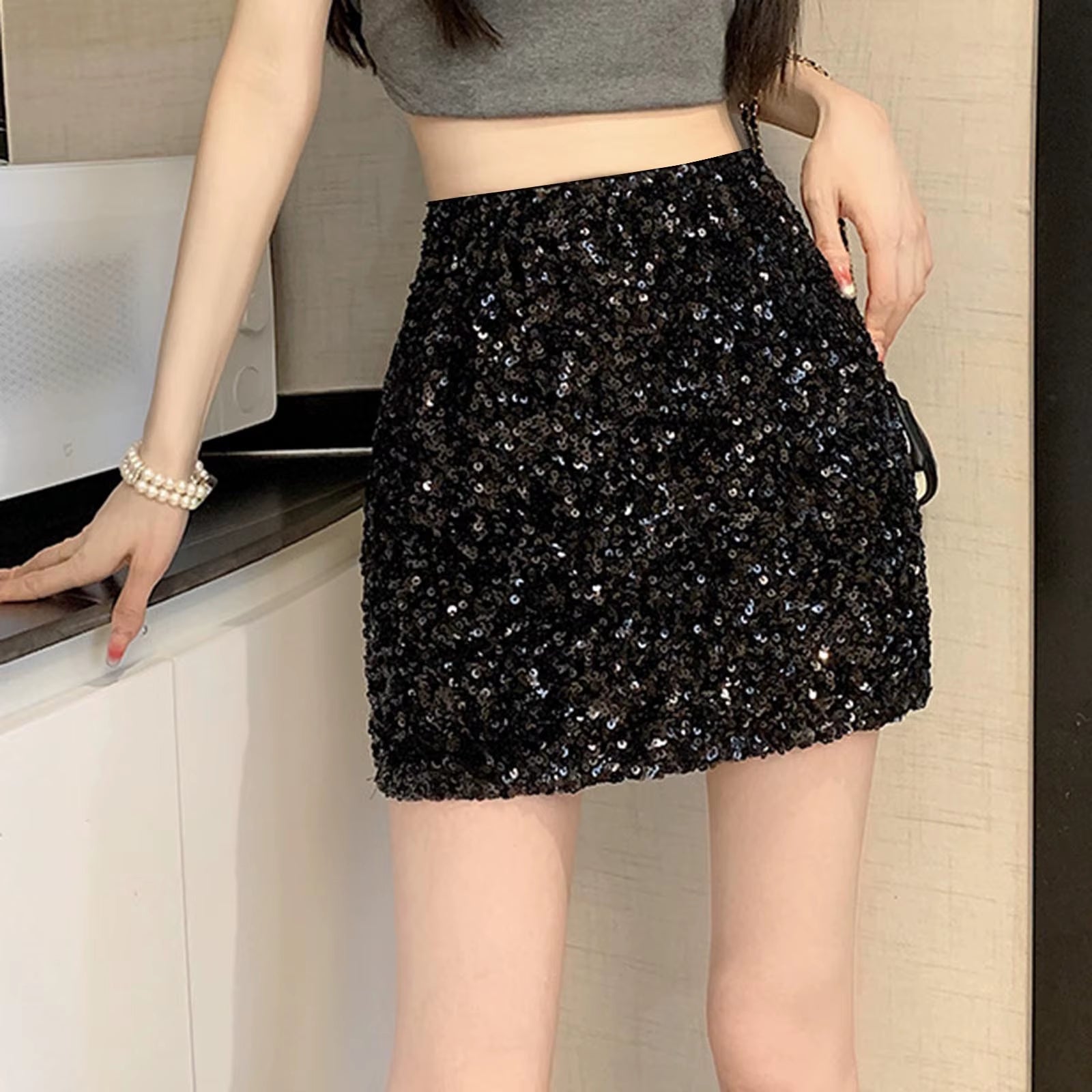 Sexy Sequins Skirts Women'S Fashionable Sequin Skirt High Waisted and Hip Wrapped Short Skirt Cow Print Skirts San Valentin