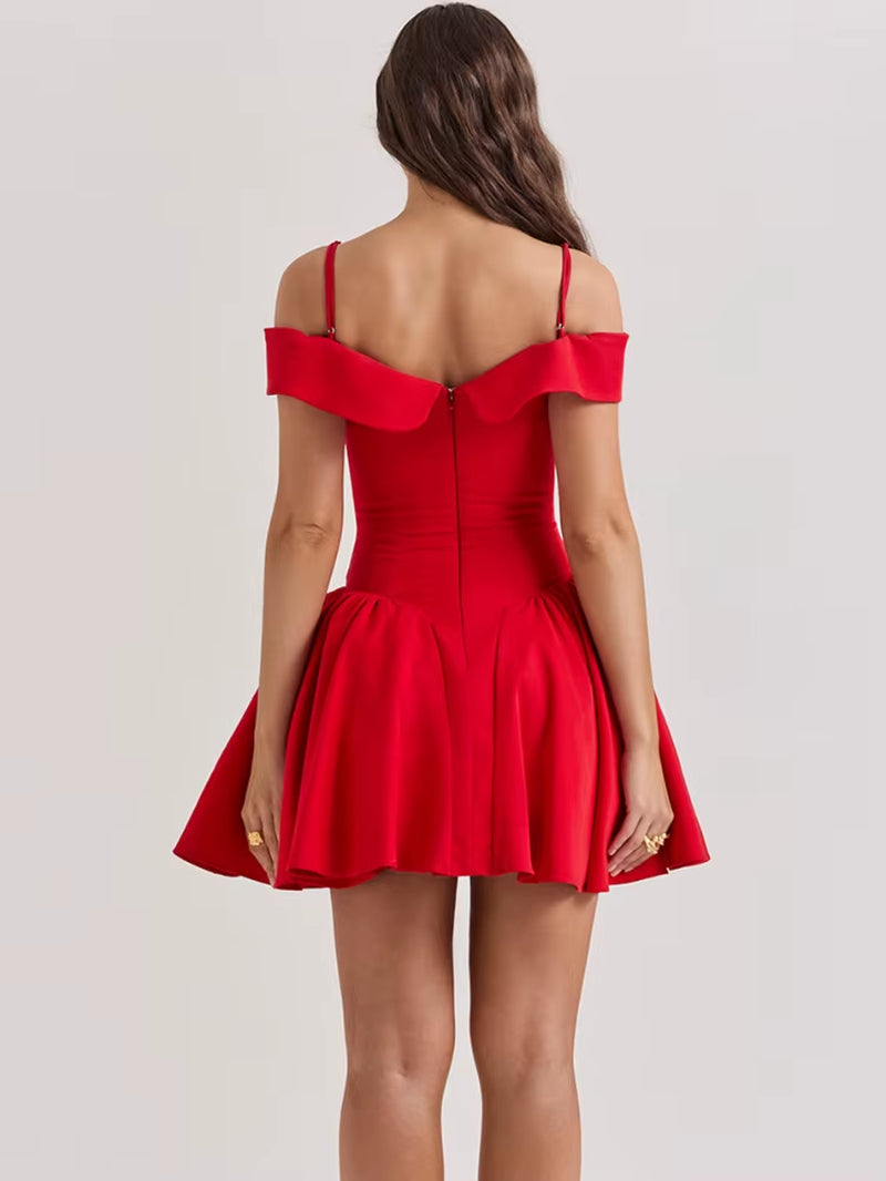 Summer Elegant Dresses for Women Red off the Shoulder Bodycon Party Dresses Mini Casual a Line Fluffy Dress for Holiday