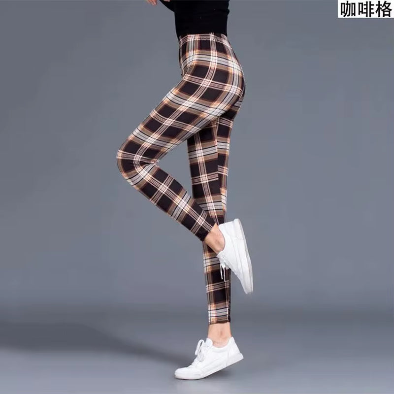 Sexy Plaid Slim Leggings Casual High Waist Elastic Fashion Bottoms Leggings Women Fitness Camouflage Leggings Workout Leggings