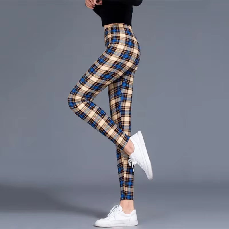 Sexy Plaid Slim Leggings Casual High Waist Elastic Fashion Bottoms Leggings Women Fitness Camouflage Leggings Workout Leggings