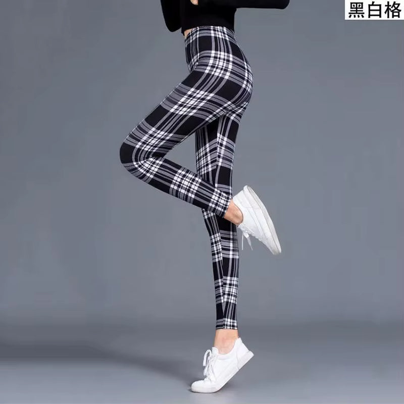 Sexy Plaid Slim Leggings Casual High Waist Elastic Fashion Bottoms Leggings Women Fitness Camouflage Leggings Workout Leggings