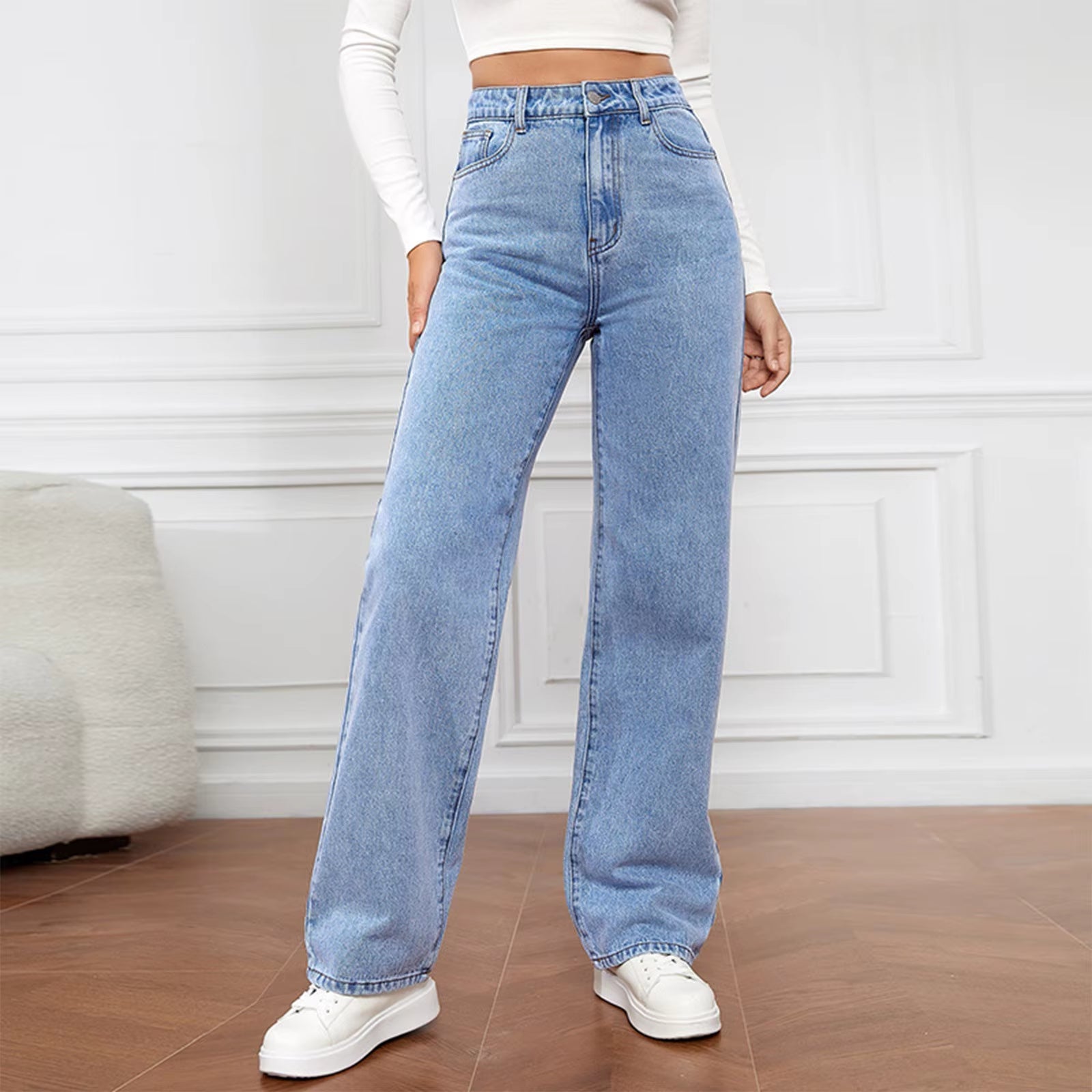 High Waist Jeans Women Baggy Jeans 2024 New Fashion Straight Leg Pants Y2K Denim Trousers Vintage Loose Blue Washed Mom Jeans 90