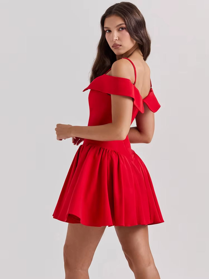 Summer Elegant Dresses for Women Red off the Shoulder Bodycon Party Dresses Mini Casual a Line Fluffy Dress for Holiday