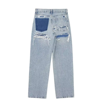 Baggy Jeans Women High Waisted Vintage Denim Pants Fashion Jeans Loose Trousers Patchwork Casual Streetwear Y2K Jeans