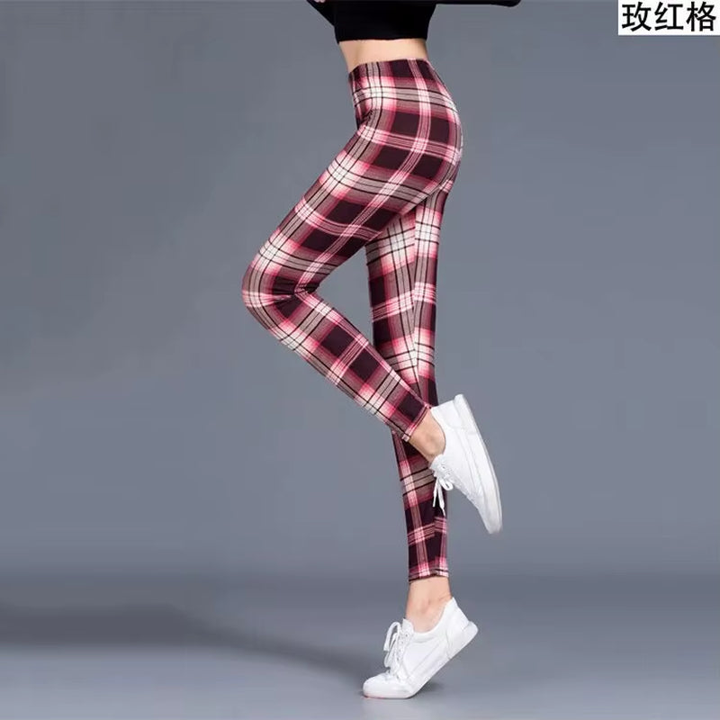 Sexy Plaid Slim Leggings Casual High Waist Elastic Fashion Bottoms Leggings Women Fitness Camouflage Leggings Workout Leggings