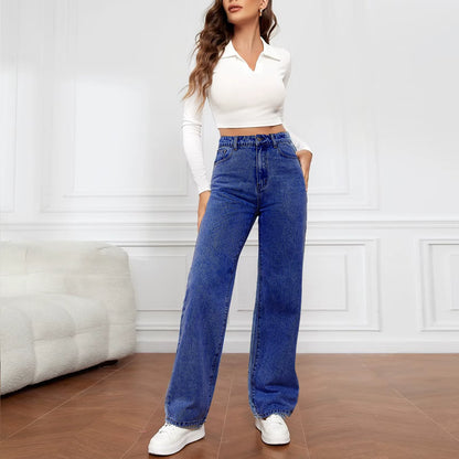 High Waist Jeans Women Baggy Jeans 2024 New Fashion Straight Leg Pants Y2K Denim Trousers Vintage Loose Blue Washed Mom Jeans 90