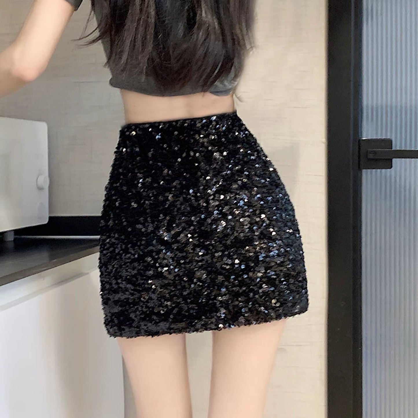 Sexy Sequins Skirts Women'S Fashionable Sequin Skirt High Waisted and Hip Wrapped Short Skirt Cow Print Skirts San Valentin